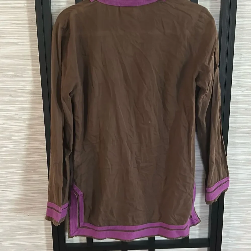 Tory Burch brown and purple lightweight cotton tunic top size 6